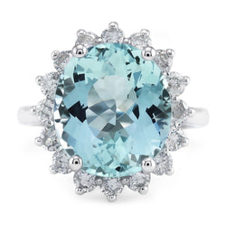 Verlovingsring 11.50 ct rond aquamarijn en Natuurlijke echte diamanten ( niet in een laboratorium gekweekt ) witgoud