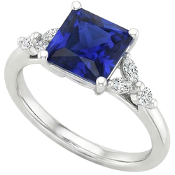 Verlovingsring Prinsesslijpsel Ceylon Saffier en Natuurlijk uit de aarde gewonnen Diamant 5.5 Karaat