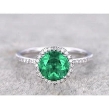 Afbeelding in Gallery-weergave laden, Verlovingsring groene ronde geslepen Groente smaragd diamant wit goud 14K 5 Ct
