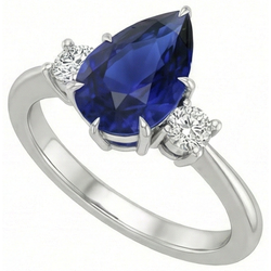 Verlovingsring met 3 stenen Peer Ceylon Saffier & Diamanten 4 karaat