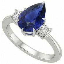 Afbeelding in Gallery-weergave laden, Verlovingsring met 3 stenen Peer Ceylon Saffier &amp; Diamanten 4 karaat
