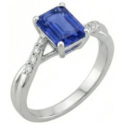 Verlovingsring met zijstenen blauwe saffier en Natuurlijke echte diamant ( niet in het laboratorium gekweekt ) 3,25 karaat