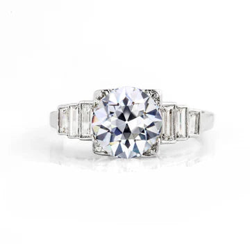 Verlovingsring Baguette & Round Old Mine Cut Echt Diamond 3 Karaat