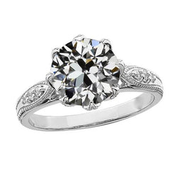 Verlovingsring Rond Old Mine Cut Natuurlijk uit de aarde gewonnen Diamant 8 Prong Gezet 3.75 Karaat