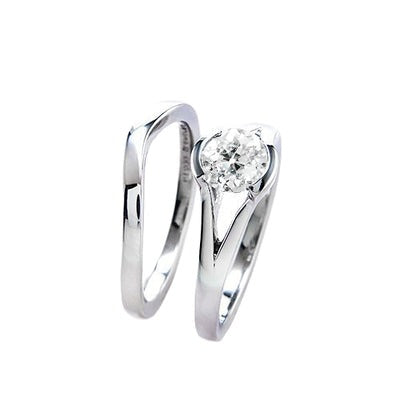 Verlovingsring Set Oud Geslepen Ronde Echt Diamant Gespleten Schacht 1 Karaat