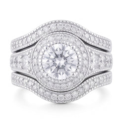 Vintage Jubileum Ring Set 4 Karaat Ronde Diamant Wit Goud 14K
