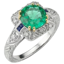 Afbeelding in Gallery-weergave laden, Fijne Smaragd Edelsteen Ring 3 karaat Tweekleurig 14K Goud – zijaanzicht
