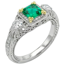 Afbeelding in Gallery-weergave laden, Fijne Smaragd Asscher Slijpvorm Sieraadsteen Ring in Bicolor 14K Goud – vooraanzicht
