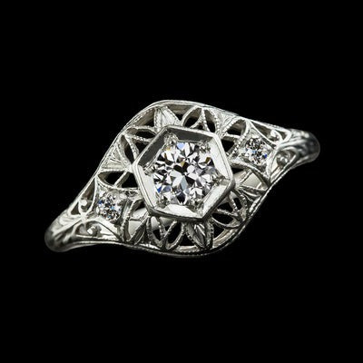 Vintage Stijl 3 Stenen Ring Oud Geslepen ronde Echt Diamant 1,50 Karaat Milgrain