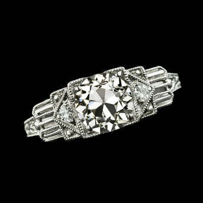 Vintage Stijl Drie Stenen Ring Oude Geslepen Ronde Echt Diamanten 2,25 Karaat