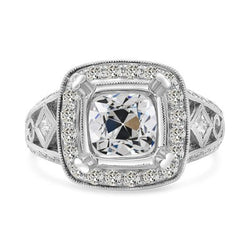 Vintage Stijl Natuurlijke uit de aarde gewonnen Diamant Kussen Oud Slijpsel Halo Ring Kastzetting 5.50 Karaat