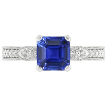 Afbeelding in Gallery-weergave laden, Vintage Stijl Edelsteen Ring Asscher Blauwe Saffier Met Accenten 3 Karaat
