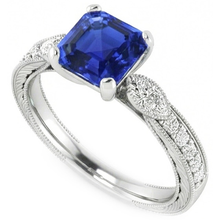 Afbeelding in Gallery-weergave laden, Vintage Stijl Edelsteen Ring Asscher Blauwe Saffier Met Accenten 3 Karaat
