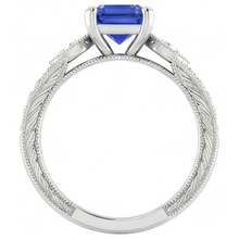 Afbeelding in Gallery-weergave laden, Vintage Stijl Edelsteen Ring Asscher Blauwe Saffier Met Accenten 3 Karaat
