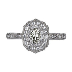 Vintage Stijl Halo Ring Ovaal Oud Slijpsel Natuurlijke uit de aarde gewonnen Diamant 4.50 Karaat Milgrain