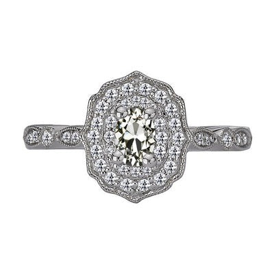 Vintage Stijl Halo Ring Ovale Oude Geslepen Echt Diamant 4,50 karaat Milgrain