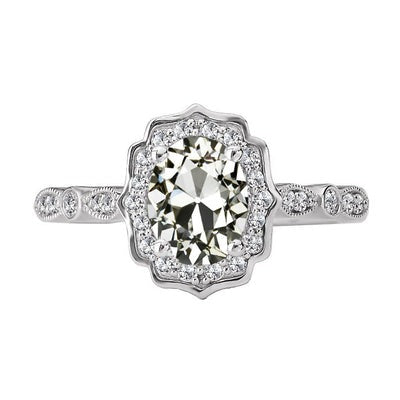 Vintage Stijl Halo Ring Ronde & Ovale Oude Geslepen Echt Diamant 5,50 Karaat