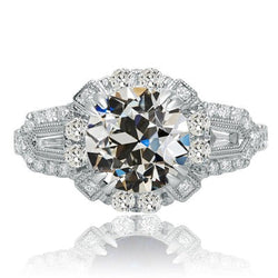 Vintage Stijl Baguette & Rond Oud Geslepen Natuurlijk uit de aarde gewonnen Diamanten Ring Prong Gezet 8 Karaat