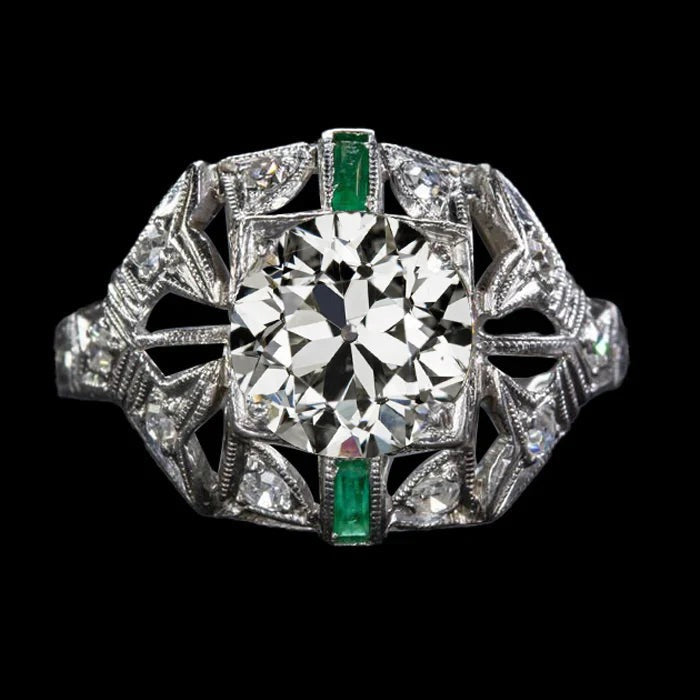Vintage stijl Art Deco sieraden nieuwe oude geslepen diamant smaragd ring