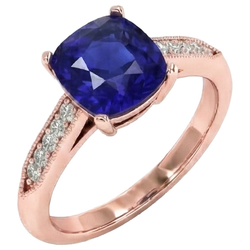 Natuurlijke Echte (Niet Labgekweekt) Vintage Stijl Ceylon Cushion Saffier Ring 5 Karaat met Accentstenen Roségoud