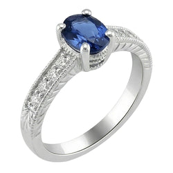 Vintage stijl Ceylon saffier Natuurlijke echte diamanten ( niet in een laboratorium gekweekt ) ring 2 karaat wit goud 14K