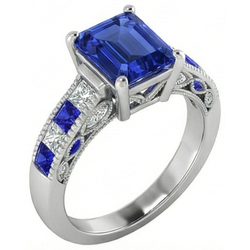 Vintage stijl Smaragdslijpsel Ceylonese Saffier Natuurlijke uit de aarde gewonnen Diamanten Ring 11.50 Karaat