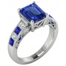 Afbeelding in Gallery-weergave laden, Vintage stijl Smaragdslijpsel Ceylonese Saffier Natuurlijke uit de aarde gewonnen Diamanten Ring 11.50 Karaat
