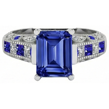 Afbeelding in Gallery-weergave laden, Vintage stijl Smaragdslijpsel Ceylonese Saffier Natuurlijke uit de aarde gewonnen Diamanten Ring 11.50 Karaat
