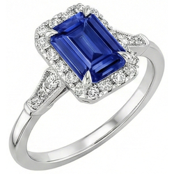 Vintage stijl Halo Ring smaragd Ceylon saffier & Natuurlijke echte diamant ( niet in het laboratorium gekweekt ) 4,25 karaat