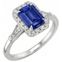Afbeelding in Gallery-weergave laden, Vintage stijl Halo Ring smaragd Ceylon saffier &amp; Natuurlijke echte diamant ( niet in het laboratorium gekweekt ) 4,25 karaat
