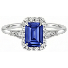Afbeelding in Gallery-weergave laden, Vintage stijl Halo Ring smaragd Ceylon saffier &amp; Natuurlijke echte diamant ( niet in het laboratorium gekweekt ) 4,25 karaat
