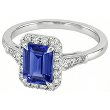 Afbeelding in Gallery-weergave laden, Vintage stijl Halo Ring smaragd Ceylon saffier &amp; Natuurlijke echte diamant ( niet in het laboratorium gekweekt ) 4,25 karaat
