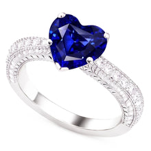 Afbeelding in Gallery-weergave laden, Vintage stijl Natuurlijke echte diamant ( niet in het laboratorium gekweekt )en ring 4 karaat natuurlijke blauwe saffier hart geslepen
