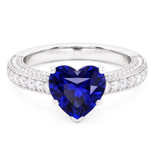 Afbeelding in Gallery-weergave laden, Vintage stijl Natuurlijke echte diamant ( niet in het laboratorium gekweekt )en ring 4 karaat natuurlijke blauwe saffier hart geslepen
