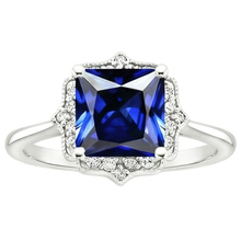 Afbeelding in Gallery-weergave laden, Vintage Stijl Natuurlijke uit de aarde gewonnen Diamanten Halo Ring Ceylonese Saffier Edelsteen 6 Karaat Goud
