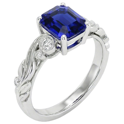 Vintage Stijl Natuurlijke uit de aarde gewonnen Diamant en Ceylon Saffier Smaragdslijpsel Ring 5.50 Karaat