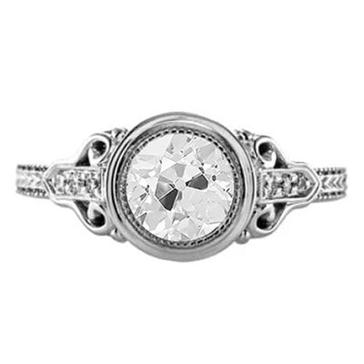 Vintage stijl ronde oude mijnwerker bezel set Echt diamanten ring 1,50 karaat