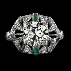 Echte Vintage Stijl Art Deco Sieraden Nieuw Oud Geslepen Natuurlijke uit de aarde gewonnen Diamant Smaragd Ring