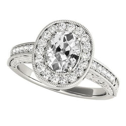 Vintage Stijl Halo Jubileumring Ovale Oud Geslepen Natuurlijke uit de aarde gewonnen Diamant 5 Karaat