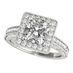 Vintage Stijl Halo Kussen Oude Mijnwerker Natuurlijke uit de aarde gewonnen Diamanten Ring 8.50 Karaat Milgrain