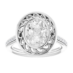 Vintage Stijl Halo Ovale Oud Geslepen Natuurlijke Echte Diamanten (Niet Labgekweekt) Ring 3.50 Karaat Kastzetting