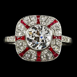 Vintage Stijl Halo Ring Oud Slijpsel Natuurlijke uit de aarde gewonnen Diamant Kastzetting & Robijnen 5 Karaat