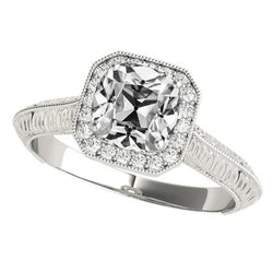 Vintage Stijl Halo Kussen Oud Mijn Geslepen Natuurlijke uit de aarde gewonnen Diamanten Ring 6.50 Karaat