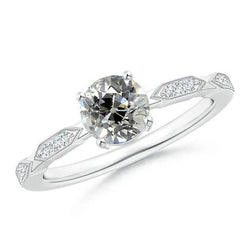 Vintage Stijl Natuurlijk Diamanten Ring Rond Oud Geslepen 2 Karaat Witgoud