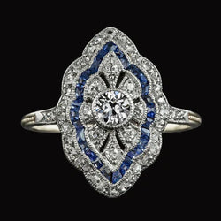 Vintage Stijl Oude Mijnwerker Echt Diamanten Ring & Trapezium Saffieren 3,50 Karaat