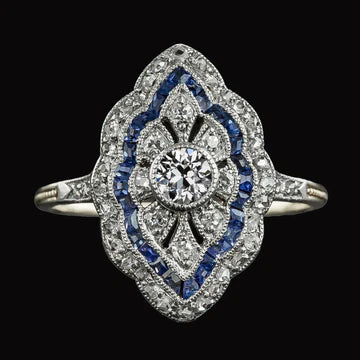 Vintage Stijl Oude Mijnwerker Echt Diamanten Ring & Trapezium Saffieren 3,50 Karaat