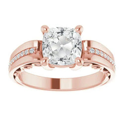 Vintage Stijl Ronde & Kussen Oude Mijnwerker Natuurlijke uit de aarde gewonnen Diamanten Ring 7 Karaat