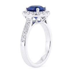 Vonkende Natuurlijke echte diamant ( niet in het laboratorium gekweekt )en Halo ring Rond geslepen Ceylon Sapphire 3,50 karaat goud