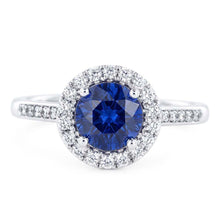 Afbeelding in Gallery-weergave laden, Vonkende Natuurlijke echte diamant ( niet in het laboratorium gekweekt )en Halo ring Rond geslepen Ceylon Sapphire 3,50 karaat goud
