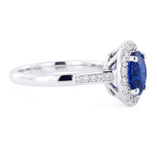 Afbeelding in Gallery-weergave laden, Vonkende Natuurlijke echte diamant ( niet in het laboratorium gekweekt )en Halo ring Rond geslepen Ceylon Sapphire 3,50 karaat goud
